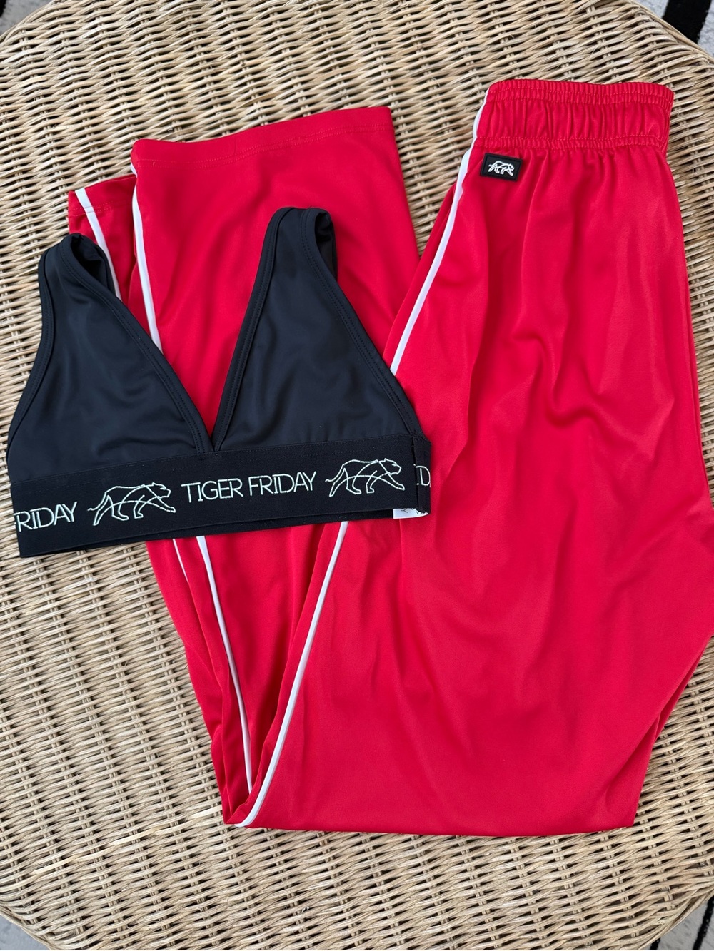TIGER FRIDAY Red Track Pants and Black Bralette Set AXS